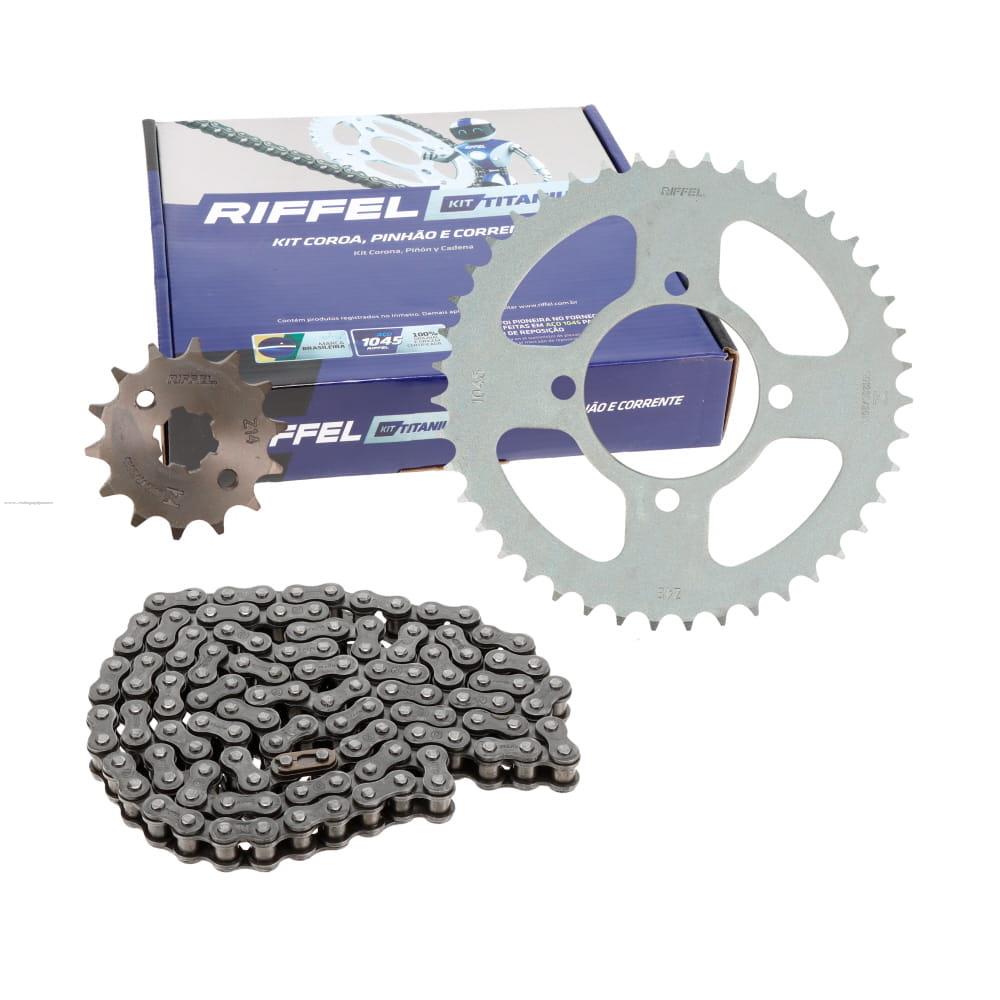 Juego Engranes RIFFEL Titanium (71797) 43DX14D con Cadena 428HX118L P/YAMAHA YBR125 ED