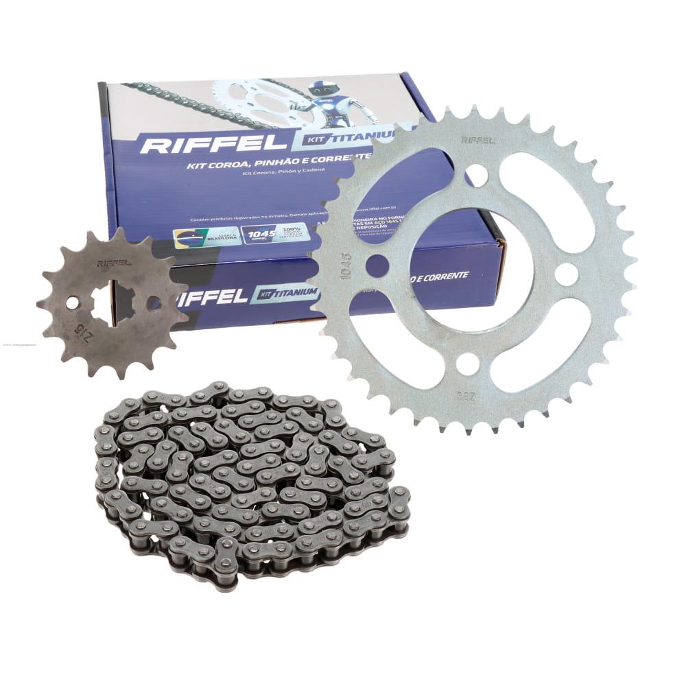 Juego Engranes RIFFEL Titanium 38DX15D con Cadena 428X108L P/HONDA CG125 Cdi