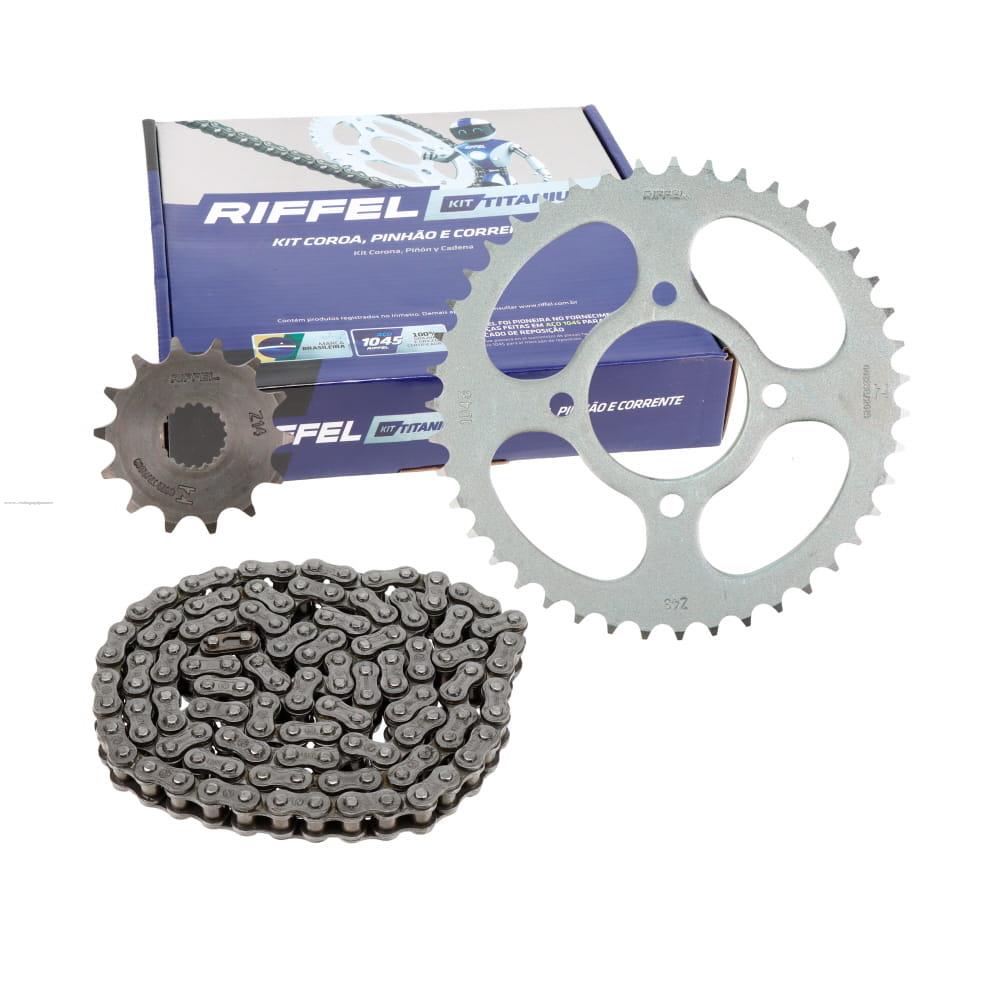 Juego Engranes RIFFEL Titanium (91291) 43DX14D con Cadena 428HX124L P/SUZUKI GS125 /GN125/EN125 /GN125/EN125