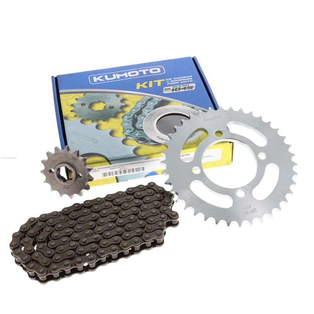 Juego Engranes KUMOTO 38DX15D con Cadena 428HX104L Italika 125Z (16-19)