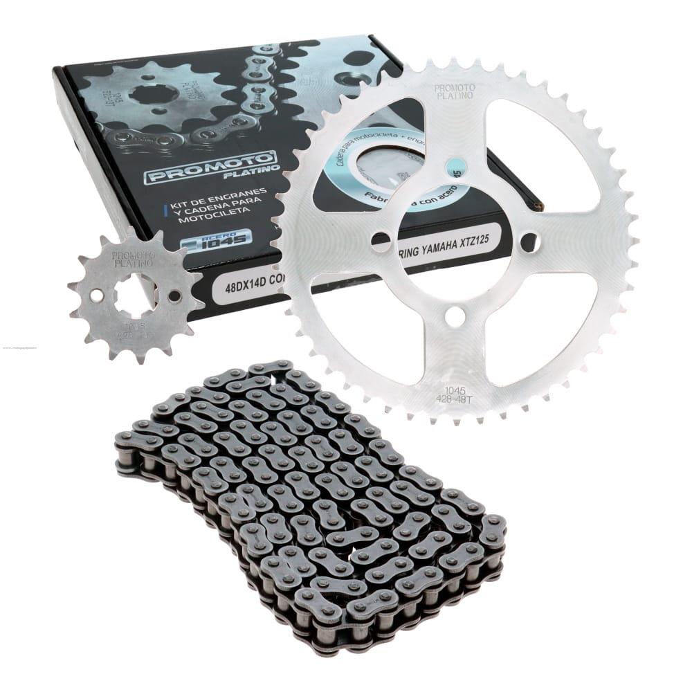 Juego Engranes PROMOTO PLATINO 48DX14D con Cadena 428HO-122L o Ring Yamaha XTZ125