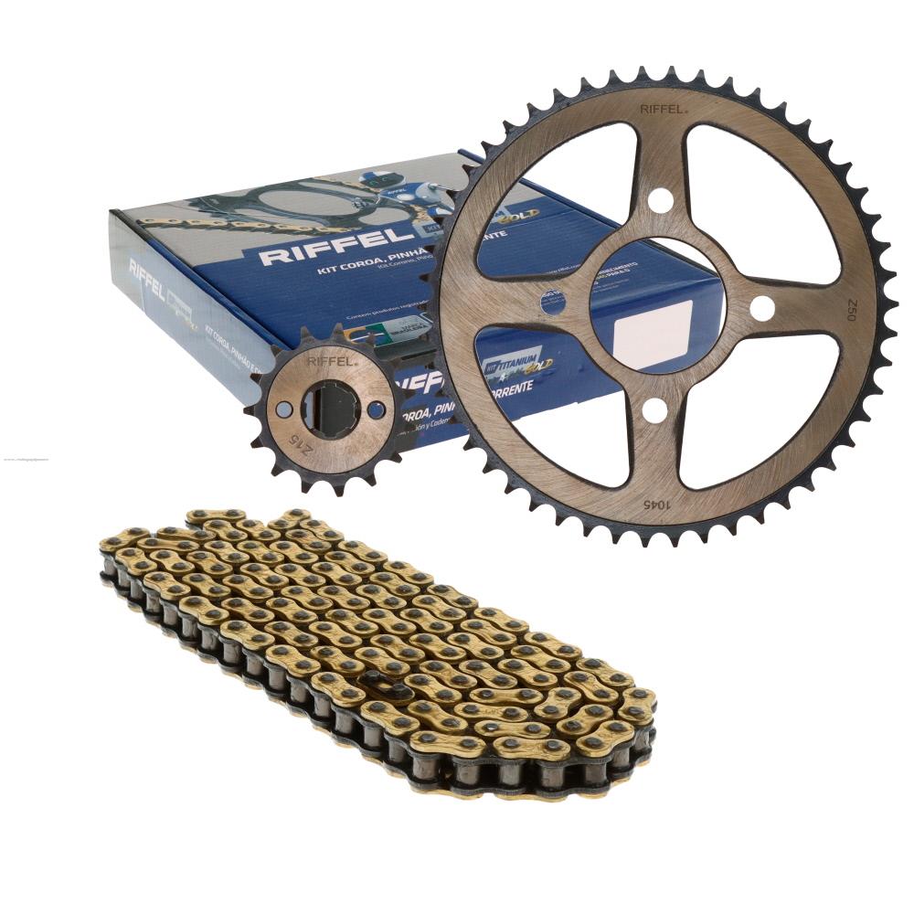 Juego Engranes RIFFEL Titanium Black Gold (91854) 50DX15D con Cadena 428H-136L Vento Crossmax 170/200/220/250/PRO
