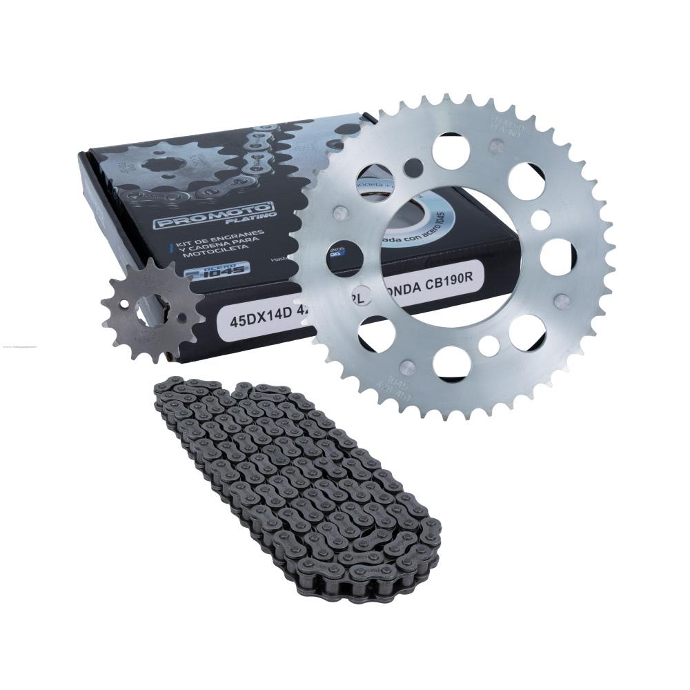 Juego Engranes PROMOTO PLATINO 45DX14D con Cadena 428H-132L Honda CB190R