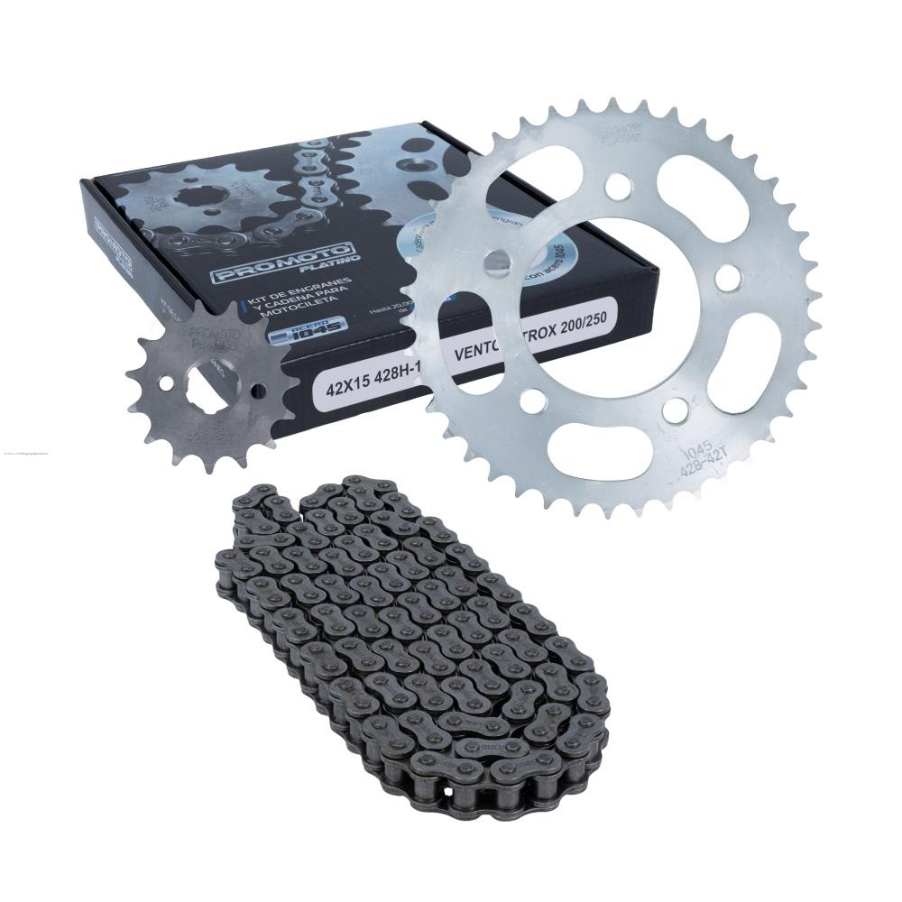 Juego Engranes PROMOTO PLATINO 42DX15D con Cadena 428H-124L Vento Nitrox 200/250