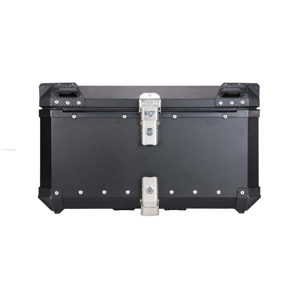 Baul Trasero Motocicleta R7 RACING Aluminio Negro 68 Lts con Forro y Respaldo
