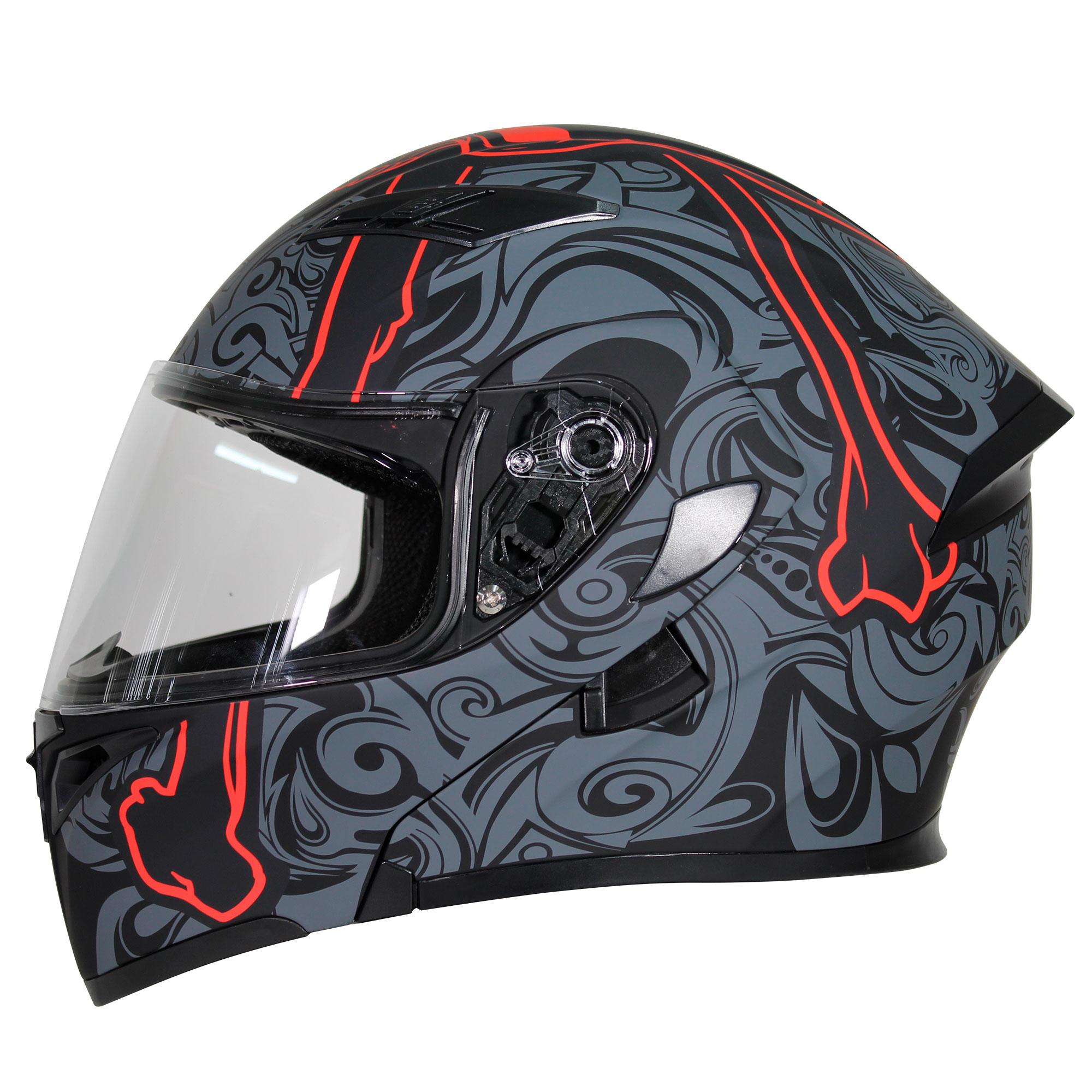 Casco Abatible R7 RACING Unscarred Tribal Skull Doble Mica Dot L GRS/ROJ/NGO/MATE