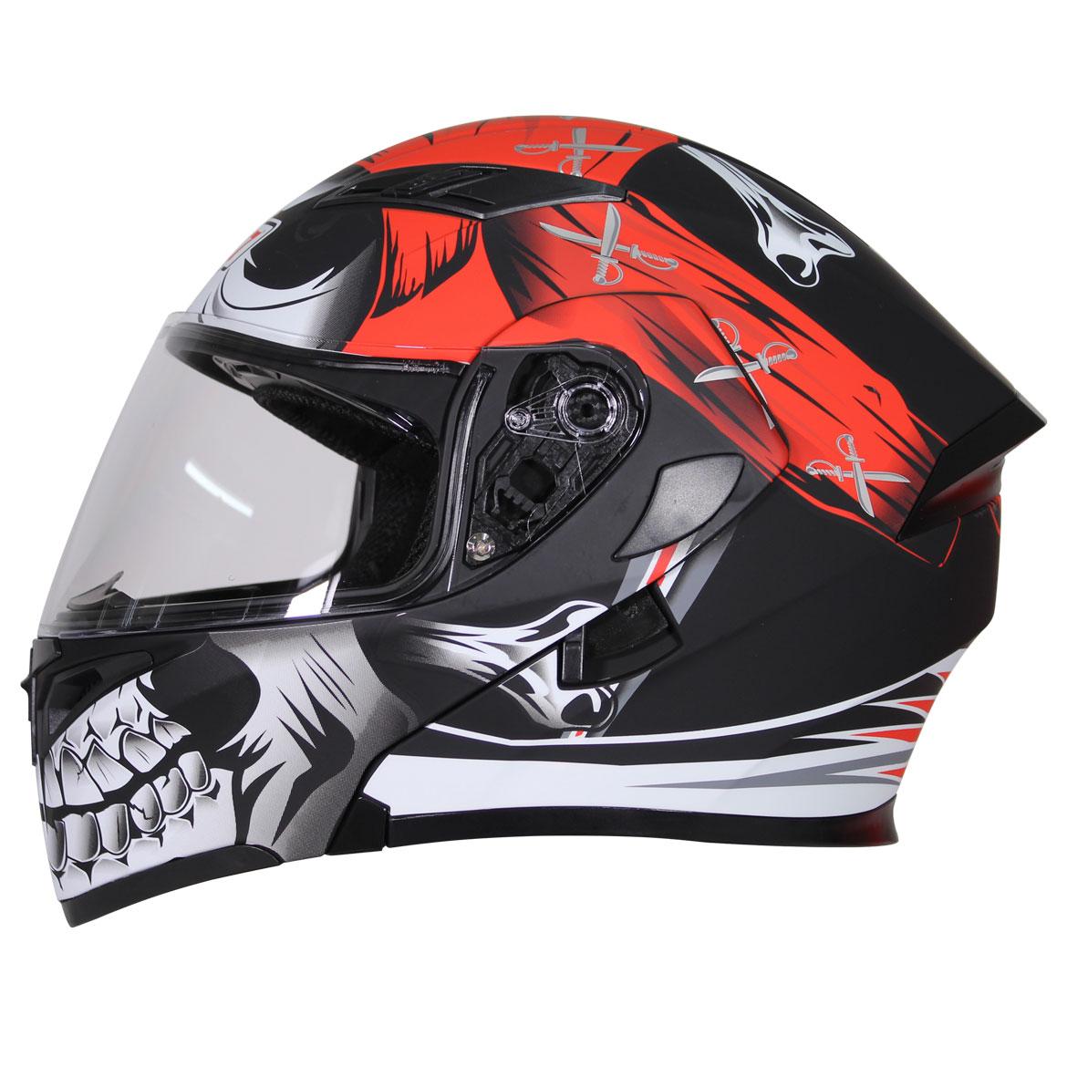 Casco Abatible R7 RACING Unscarred Pirata Doble Mica Dot NGO/ROJ/BCO/MATE