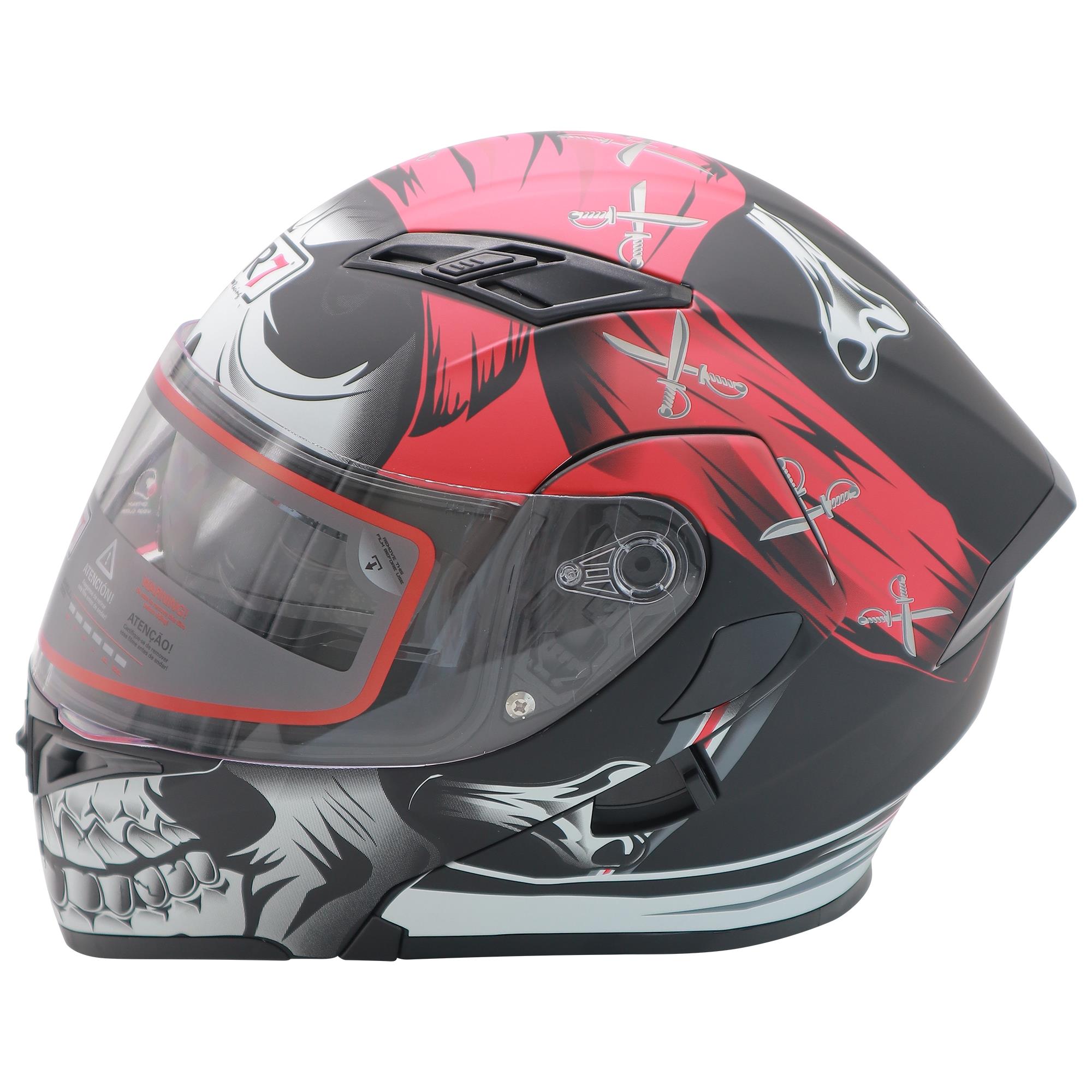 Casco Abatible R7 RACING Unscarred Pirata Doble Mica Dot XXL NGO/ROJ/BCO/MATE