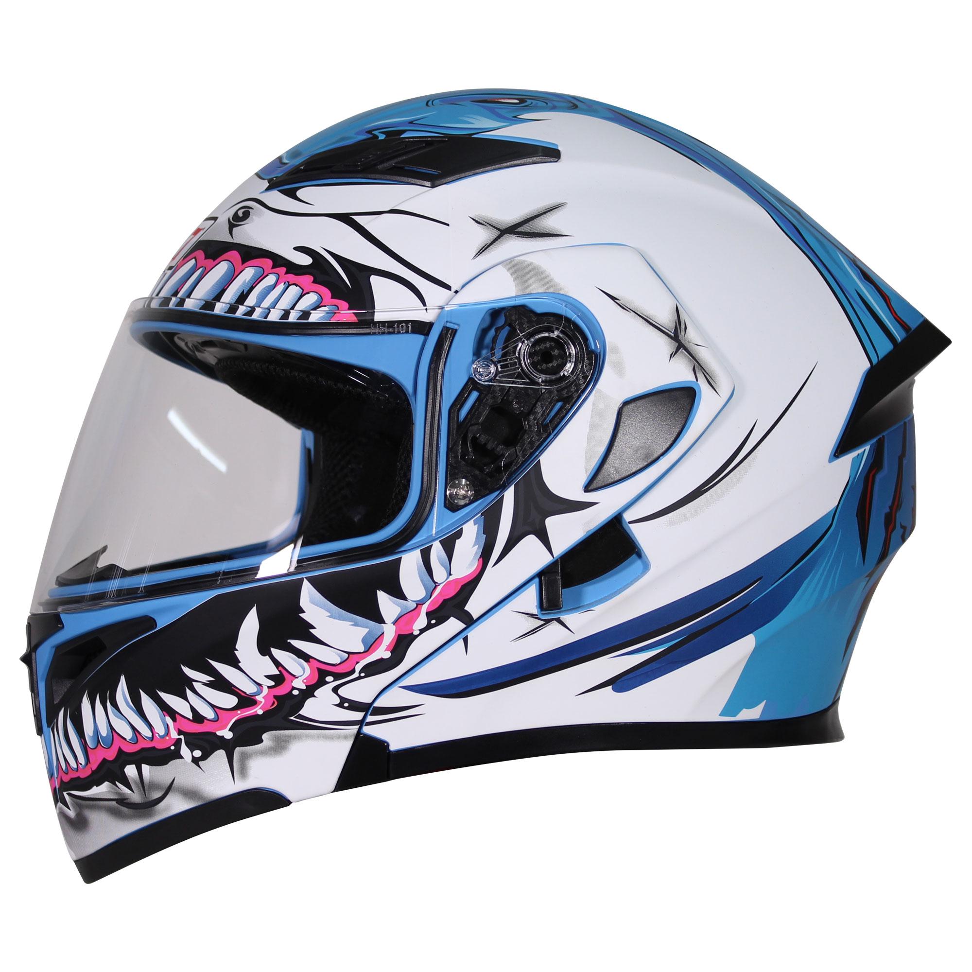 Casco Abatible R7 RACING Unscarred Tiburon Doble Mica Dot L BCO/AZL/MATE
