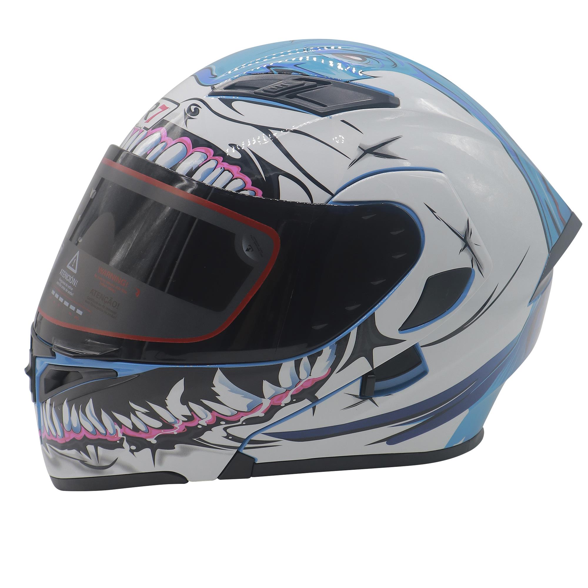 Casco Abatible R7 RACING Unscarred Tiburon Doble Mica Dot S BCO/AZL