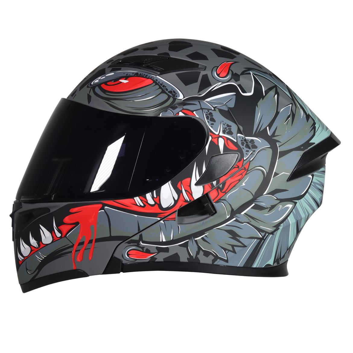 Casco Abatible R7 RACING Unscarred Piranha Doble Mica Dot L GRS/NGO/ROJ/MATE