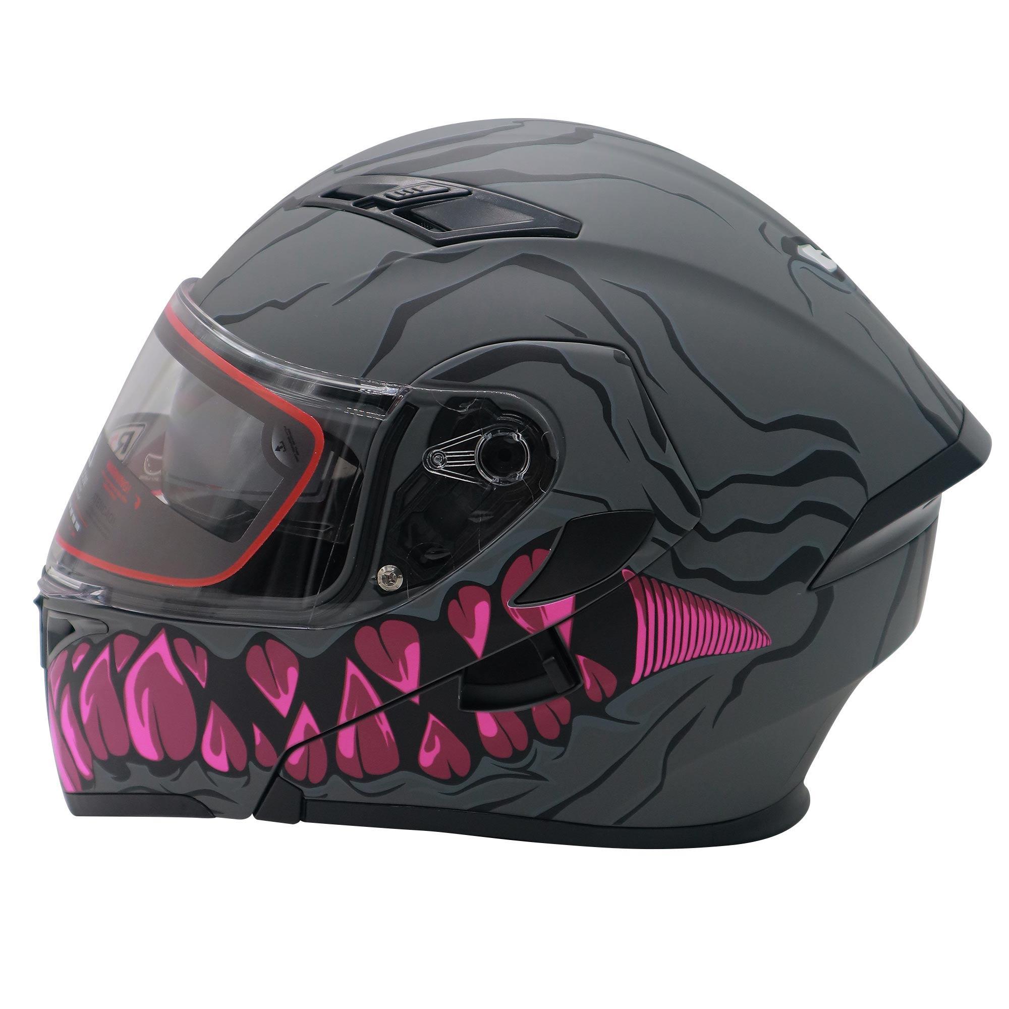 Casco Abatible R7 RACING Unscarred Freak Smile Doble Mica Dot M GRS/NGO/PURPURA Mate