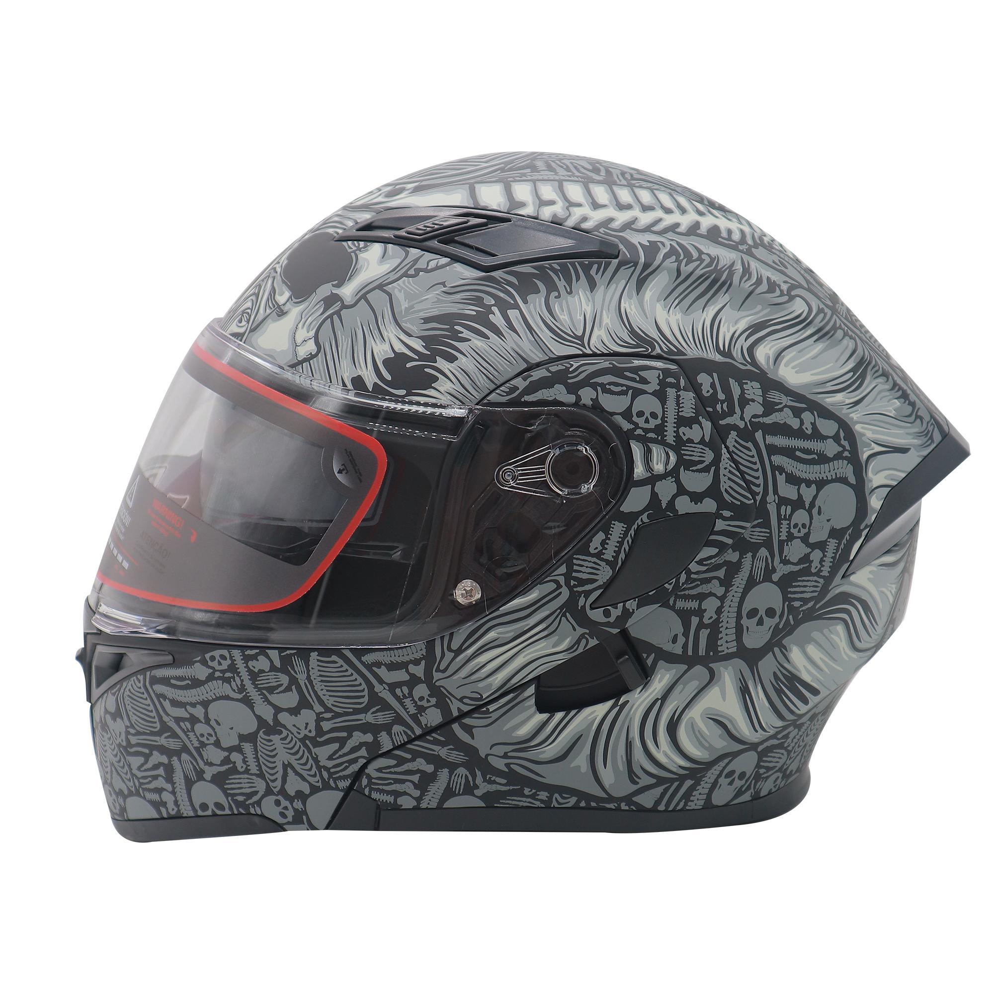 Casco Abatible R7 RACING Unscarred Bone Demon Doble Mica Dot XXL NGO/GRS Mate
