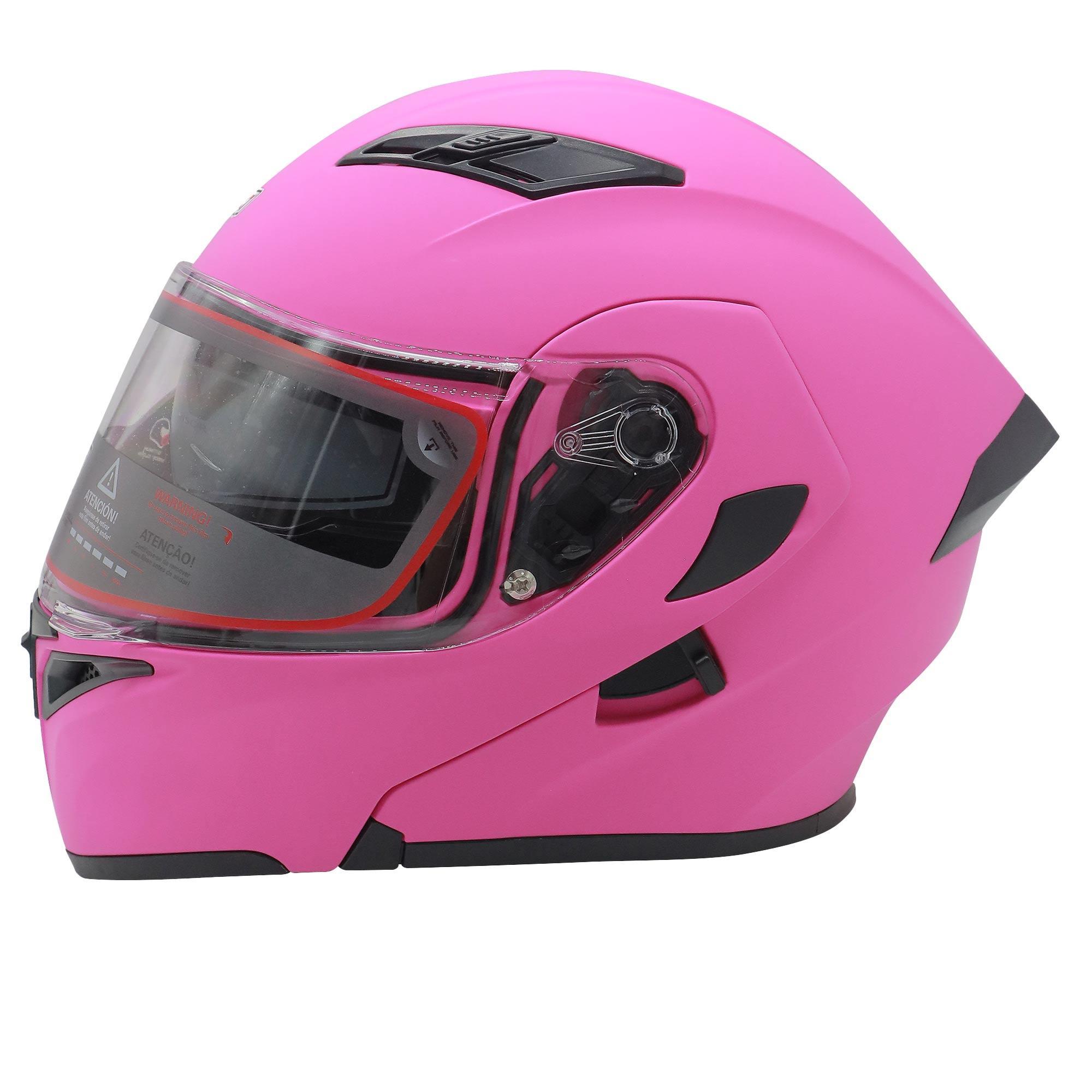 Casco Abatible R7 RACING Unscarred Magenta con Led Doble Mica Dot S Magenta Mate