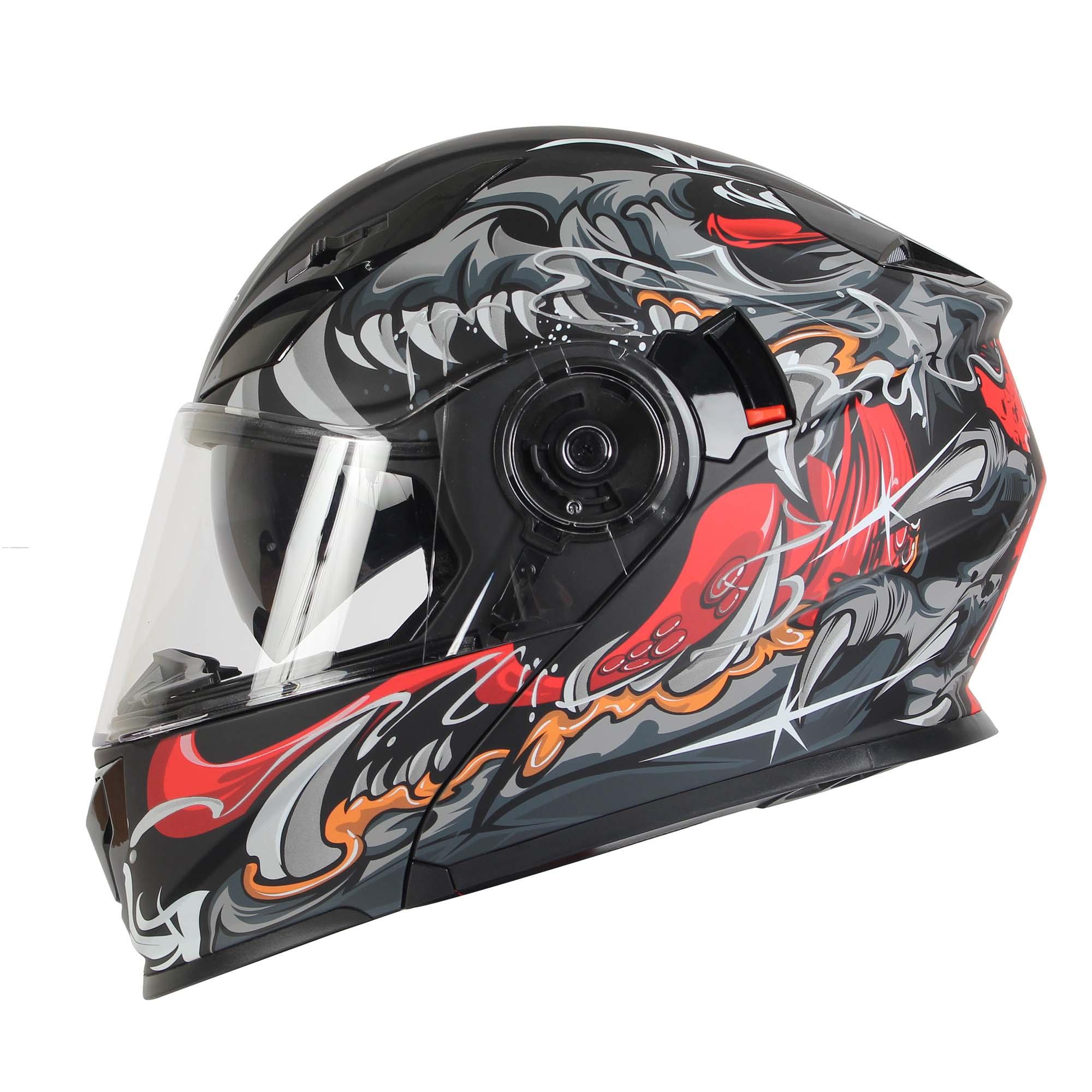 Casco Abatible R7 RACING Expert Monster Doble Mica Dot M NGO/ROJ Mate