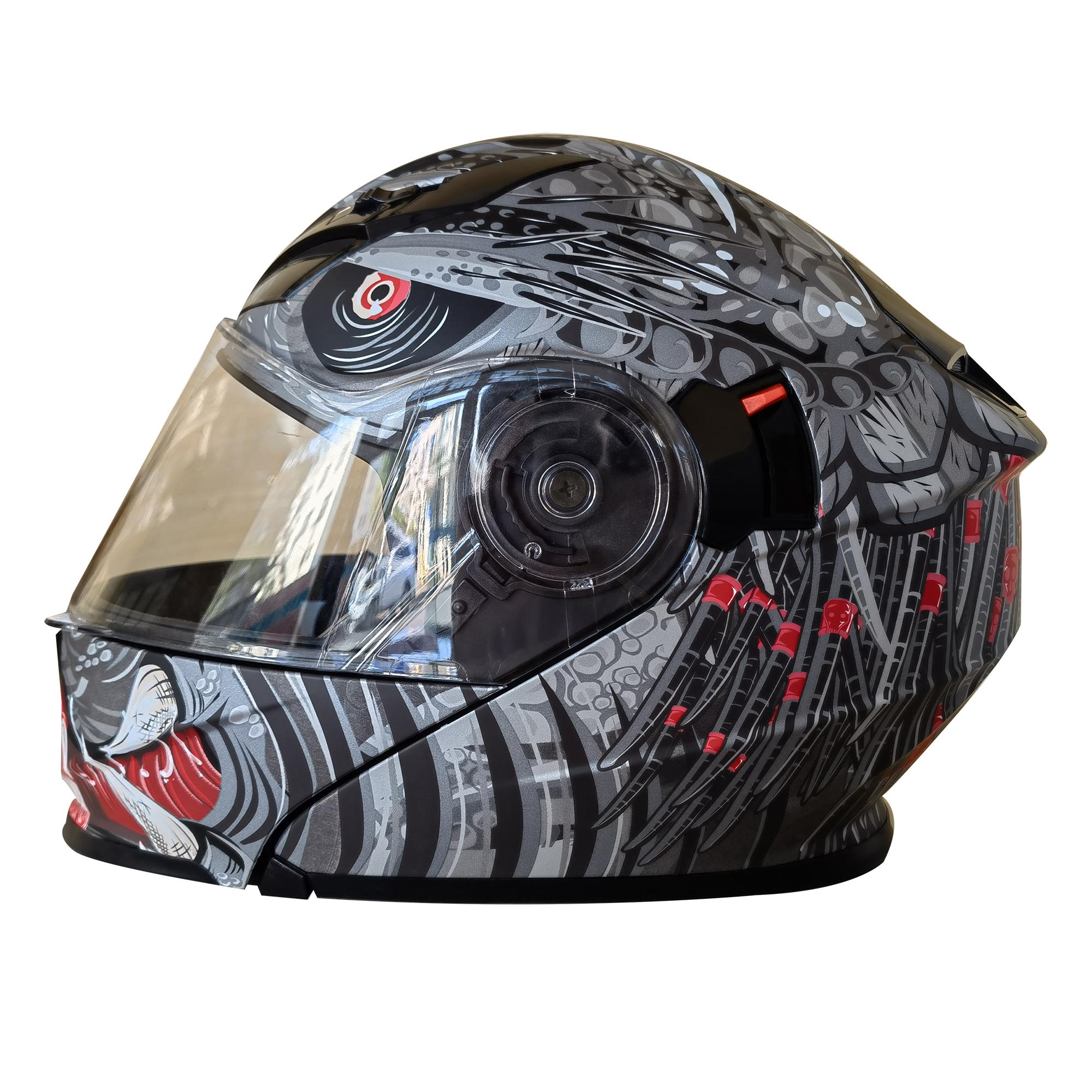 Casco Abatible R7 RACING Expert Predator Doble Mica Dot L Gris Mate