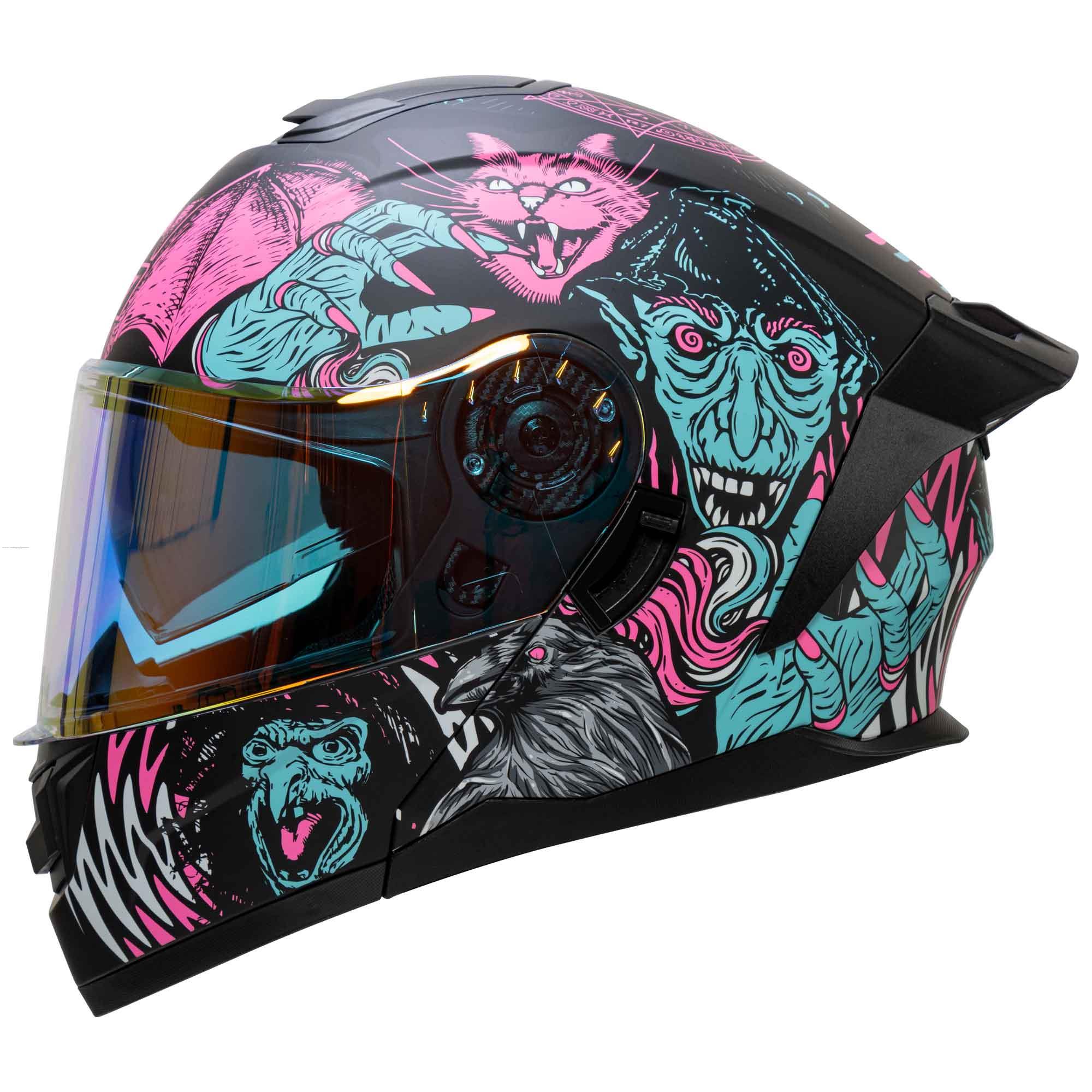 Casco Abatible R7 RACING Alfa con Led Doble Mica Dot M Nightmare (MICA Premium Night VISION)
