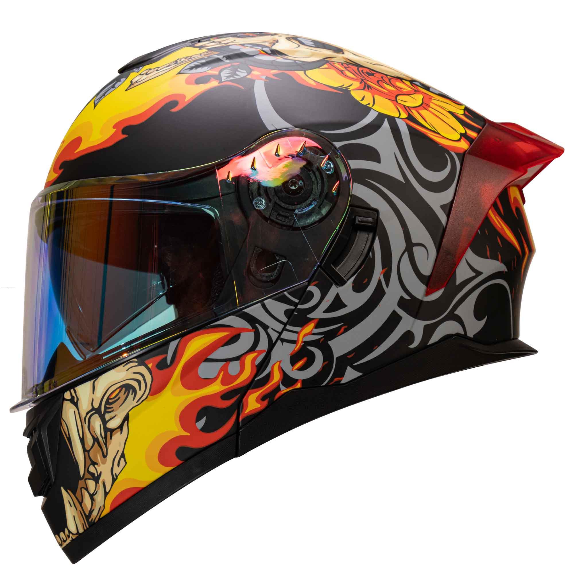 Casco Abatible R7 RACING Alfa con Led Doble Mica Dot Skull Snake