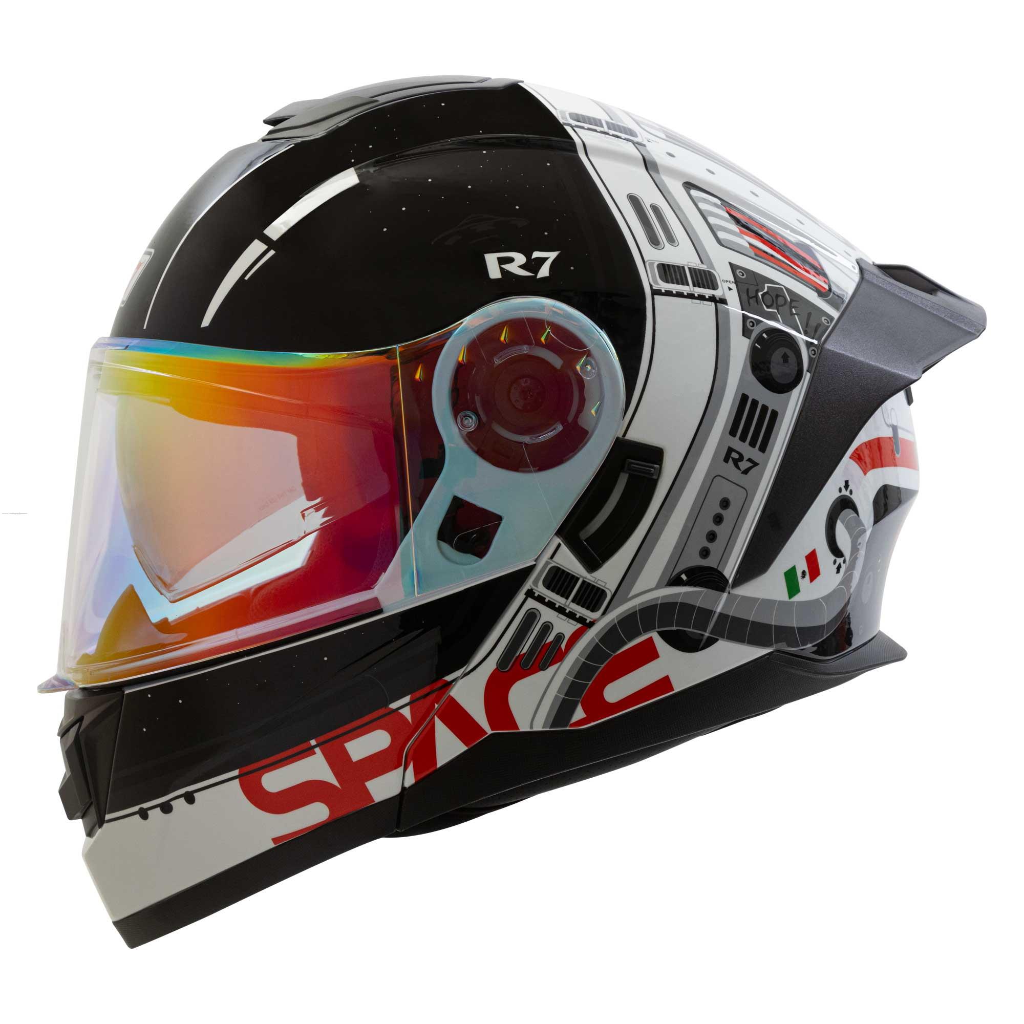 Casco Abatible R7 RACING Alfa con Led Doble Mica Dot XXL Blanco Mate