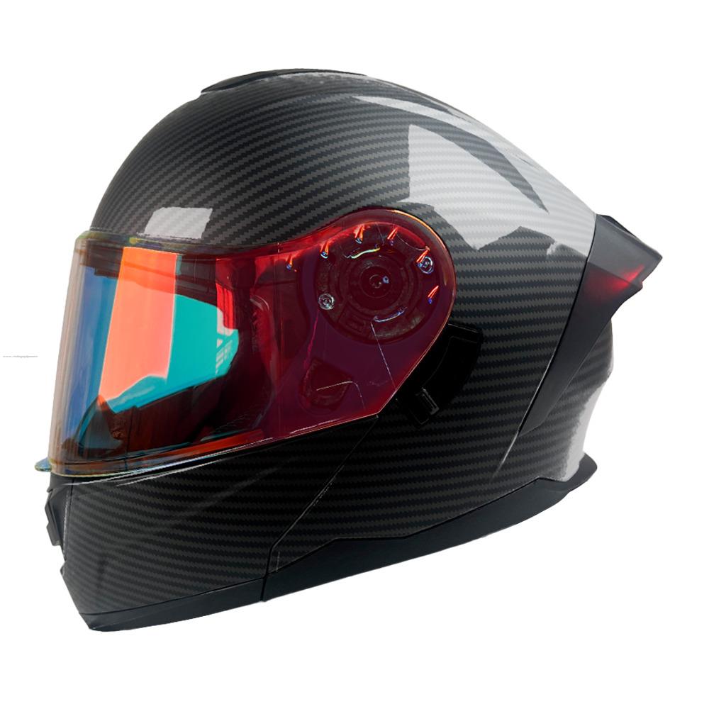 Casco Abatible R7 RACING Alfa con Led Doble Mica Dot S Fibra Carbon (MICA Premium Night VISION)