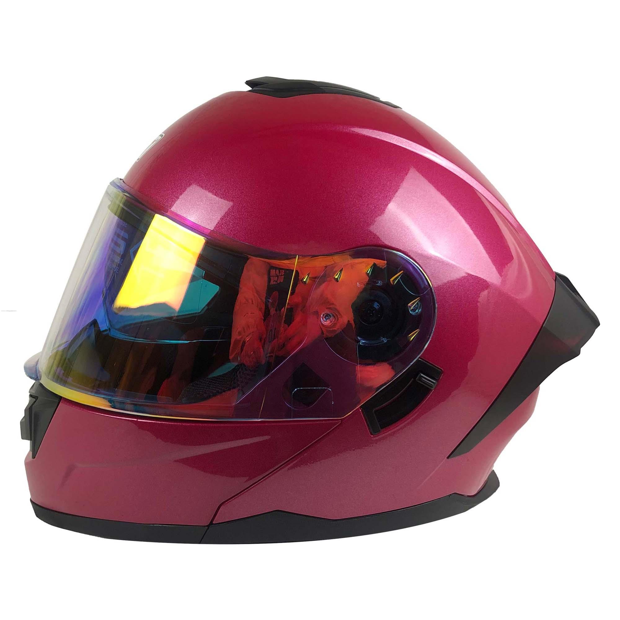 Casco Abatible R7 RACING con Led Doble Mica Dot Pink Glitter (MICA Premium Night VISION)