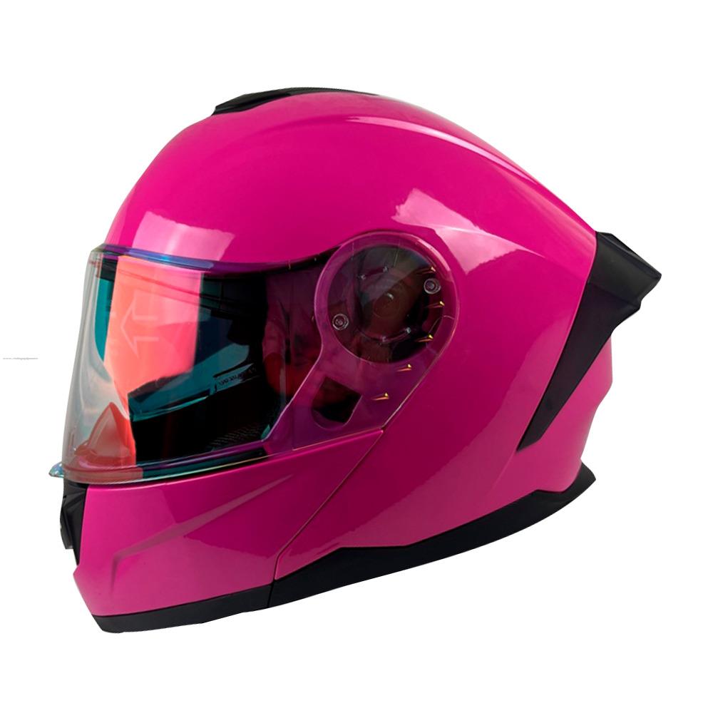 Casco Abatible R7 RACING Alfa con Led Doble Mica Dot L Rosa (MICA Premium Night VISION)
