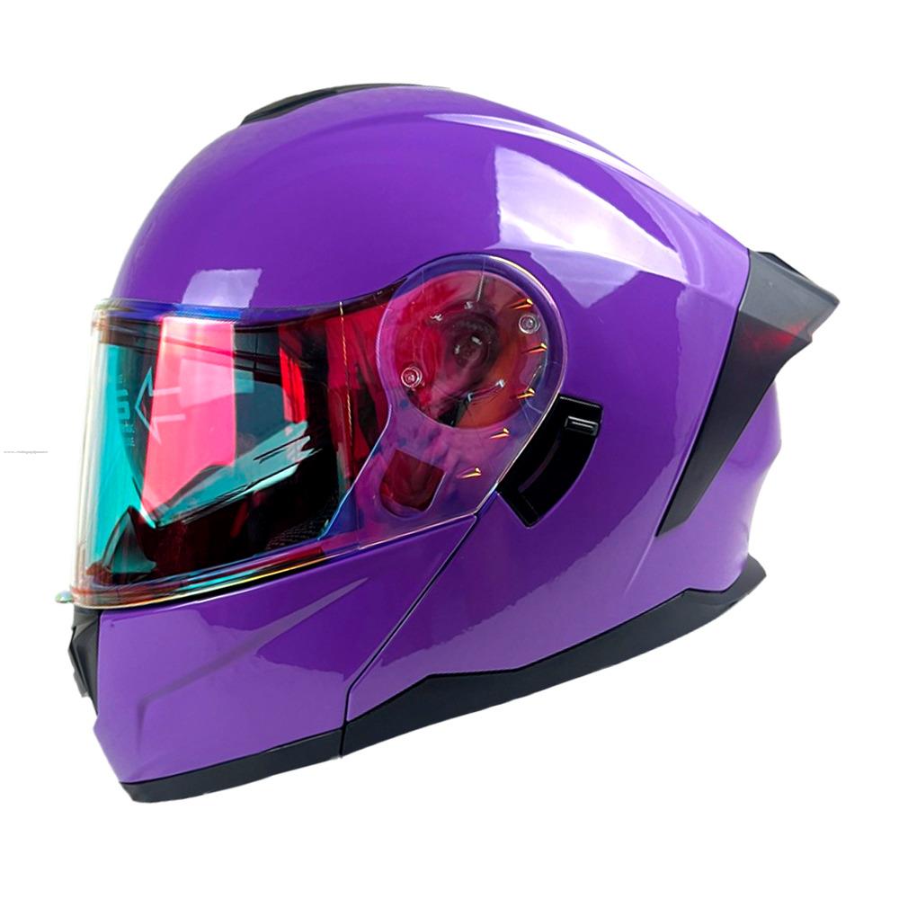 Casco Abatible R7 RACING Alfa con Led Doble Mica Dot L Morado (MICA Premium Night VISION)