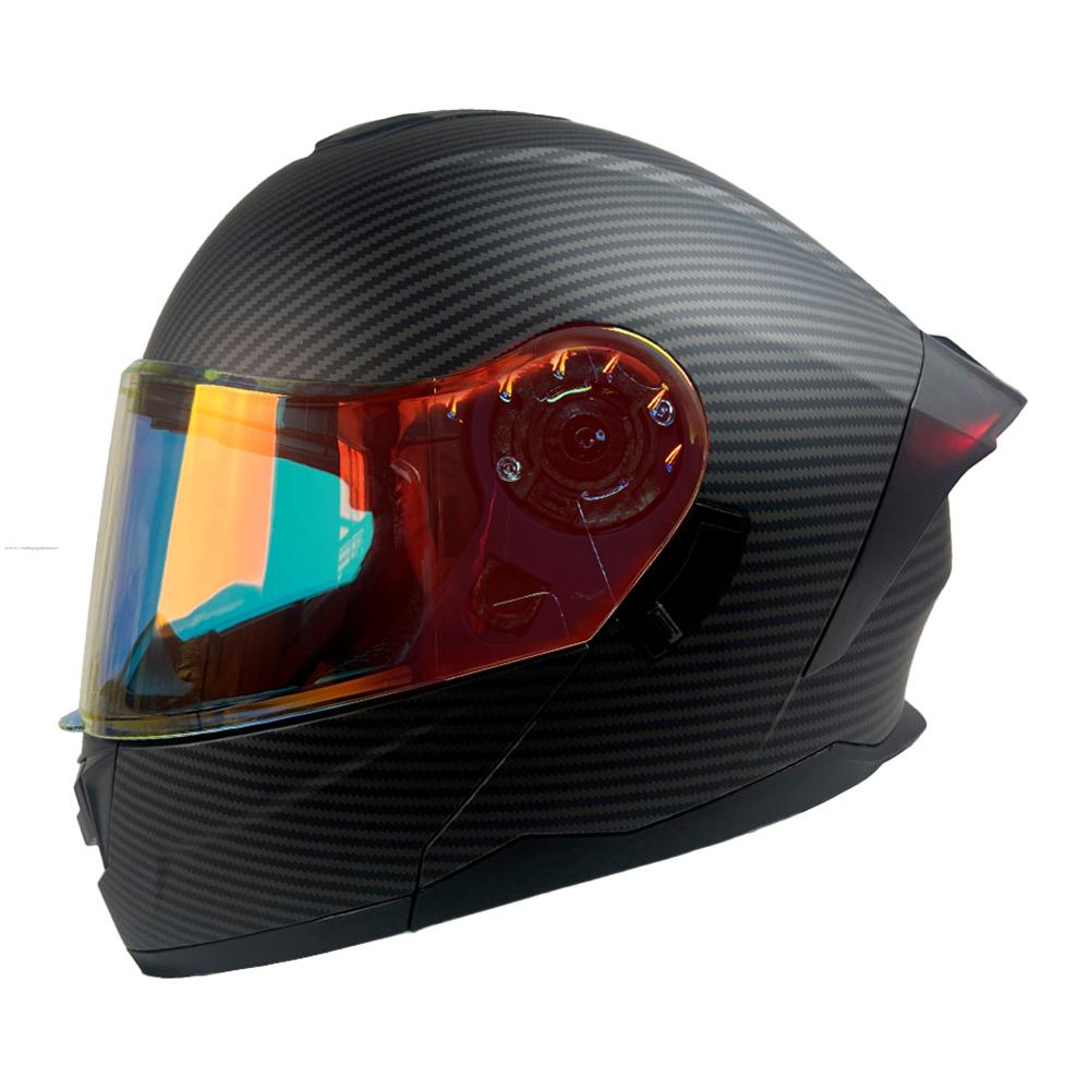 Casco Abatible R7 RACING Alfa con Led Doble Mica Dot L Carbon Mate (MICA Premium Night VISION)