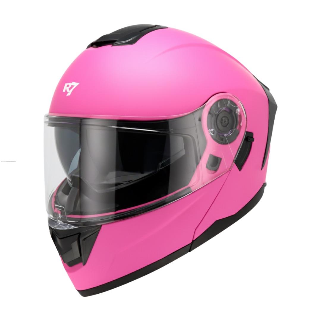 Casco Abatible R7 RACING Alfa con Led Doble Mica Dot Rosa Mate