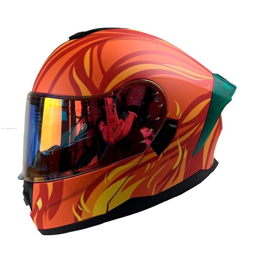 Casco Abatible R7 RACING Alfa con Led Doble Mica Dot Dragon Breath (MICA Premium Night VISION)