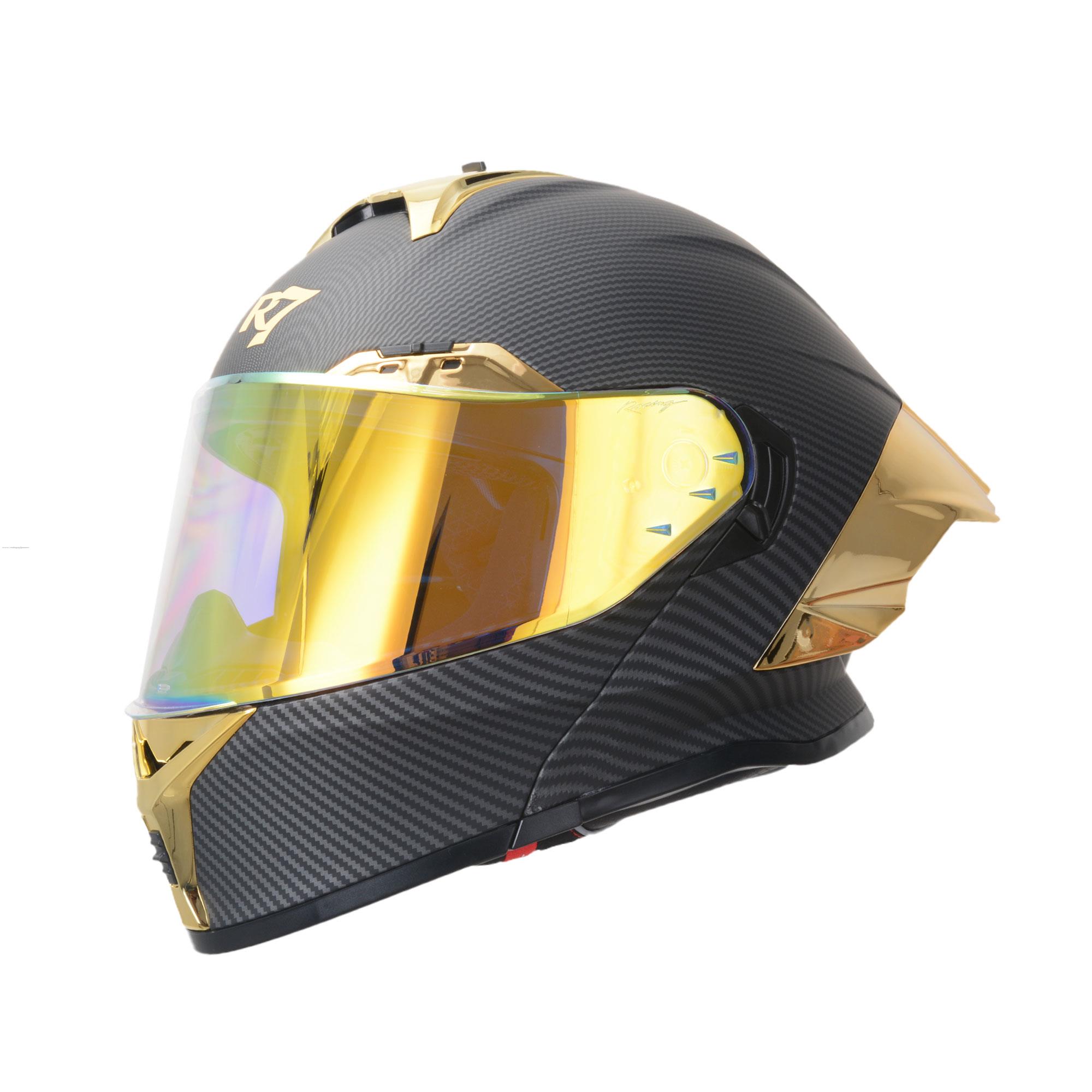 Casco Abatible R7 RACING Nova Doble Mica Dot L Carbon Mate Mica Dorada