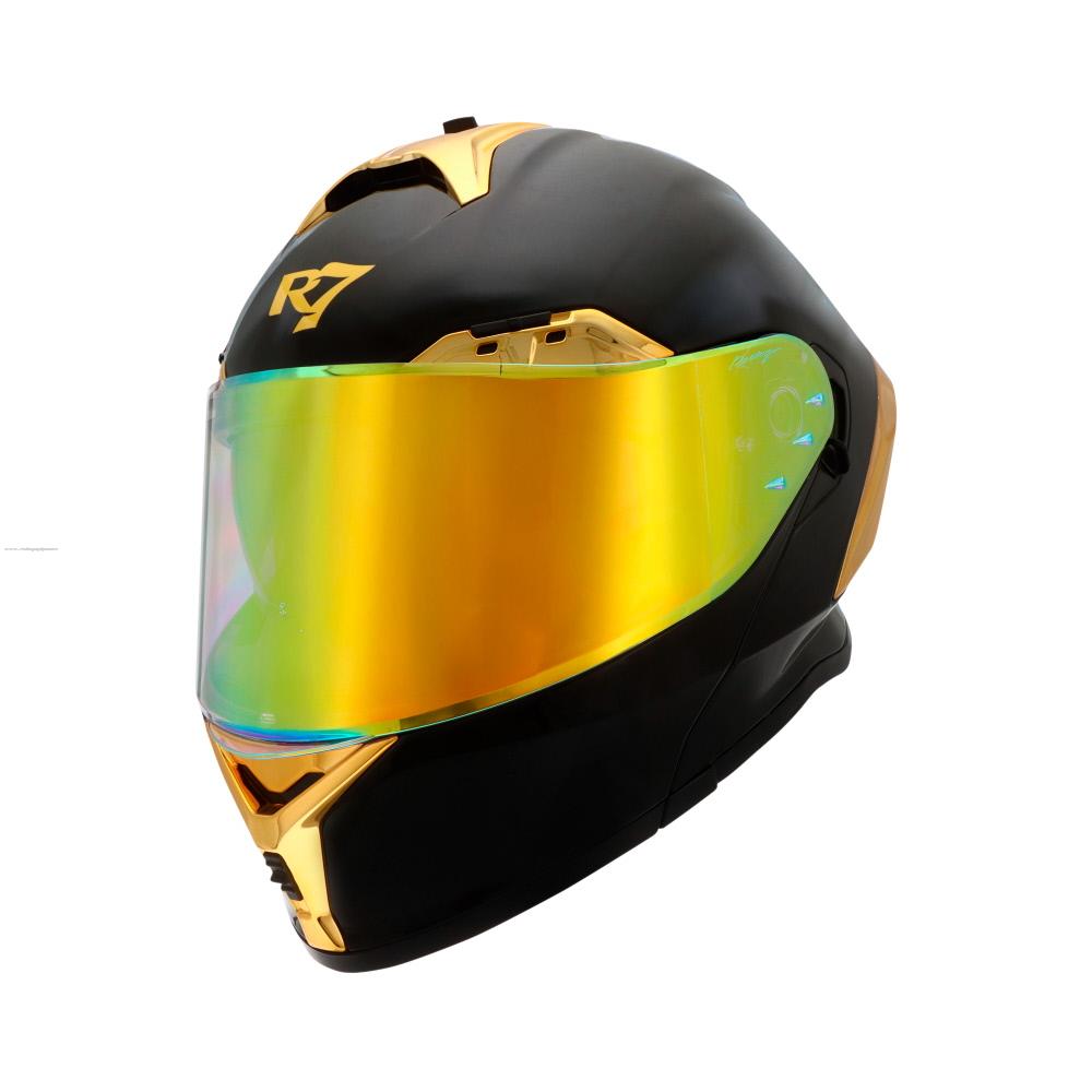 Casco Abatible R7 RACING Nova Doble Mica Dot L Negro Mica Dorada