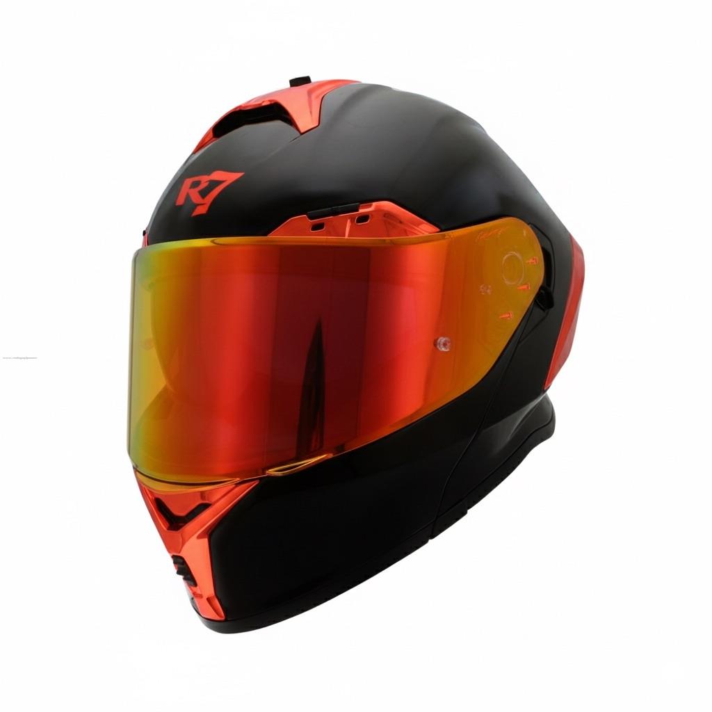 Casco Abatible R7 RACING Nova Doble Mica Dot L Negro Mica Roja