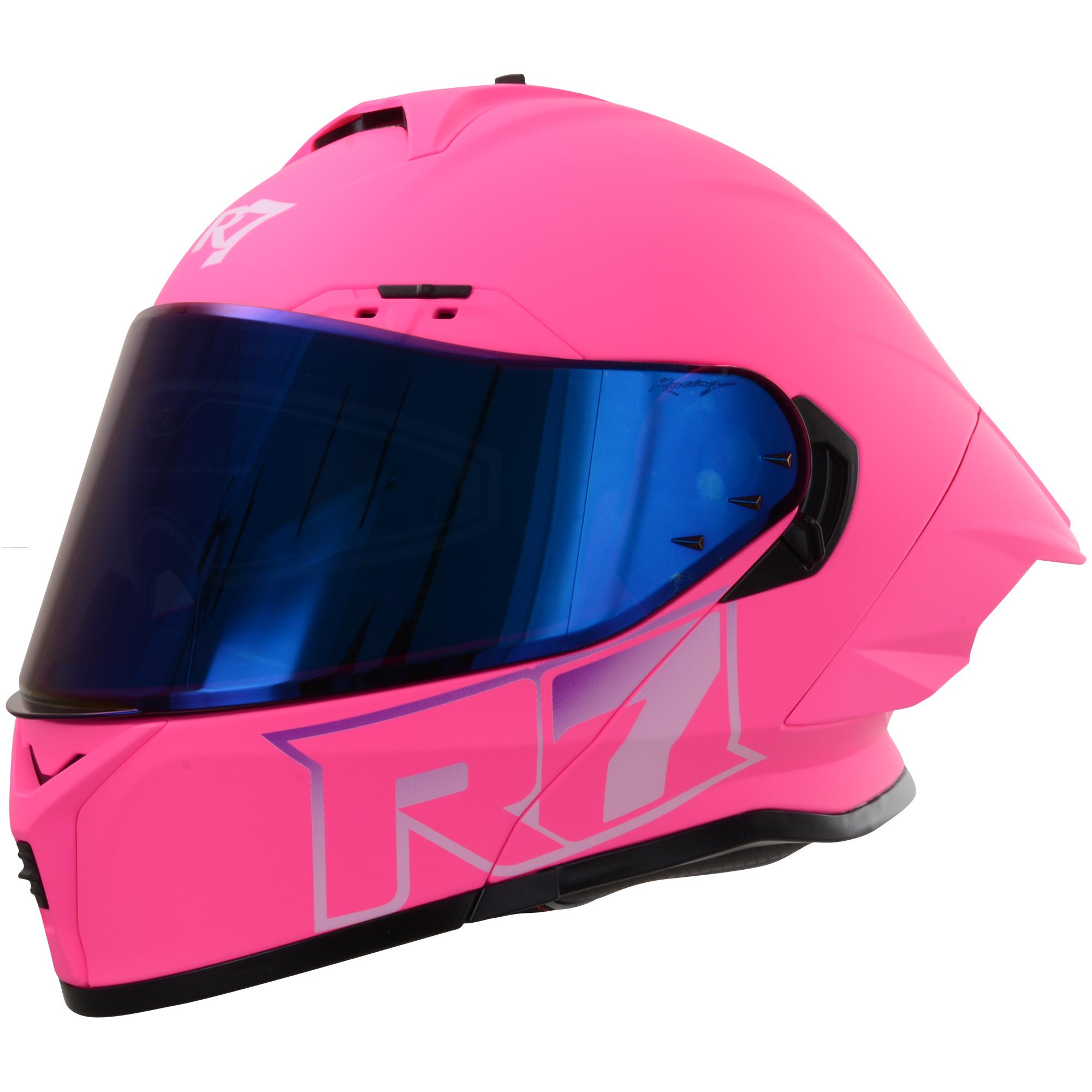 Casco Abatible R7 RACING Nova Doble Mica Dot L Rosa Mate Mica Azul