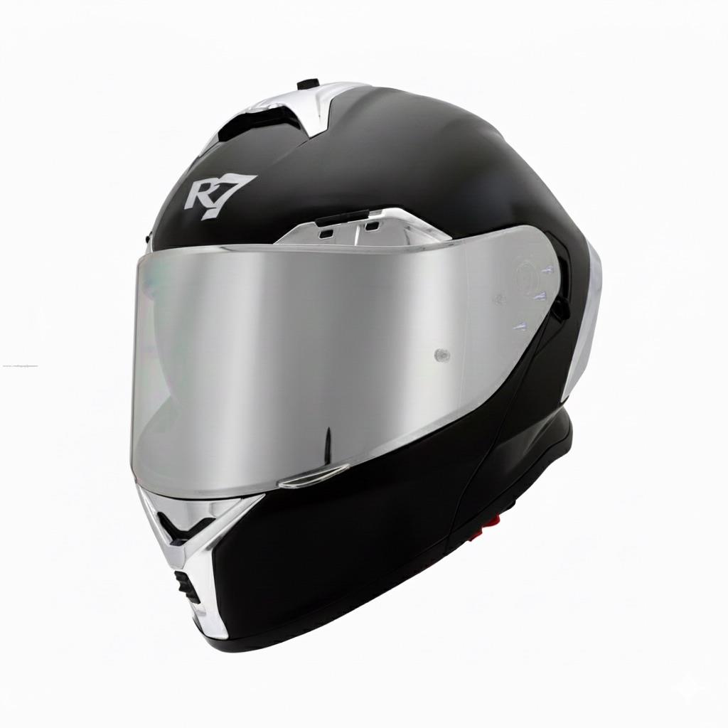 Casco Abatible R7 RACING Nova Doble Mica Dot L Negro Mate Mica Plata