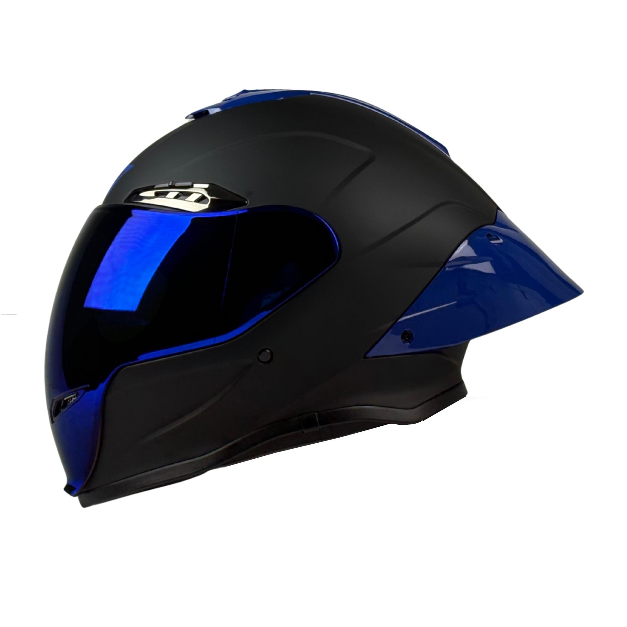 Casco Cerrado R7 RACING Arrow S Negro Mate Mica y Big Spoiler Azul
