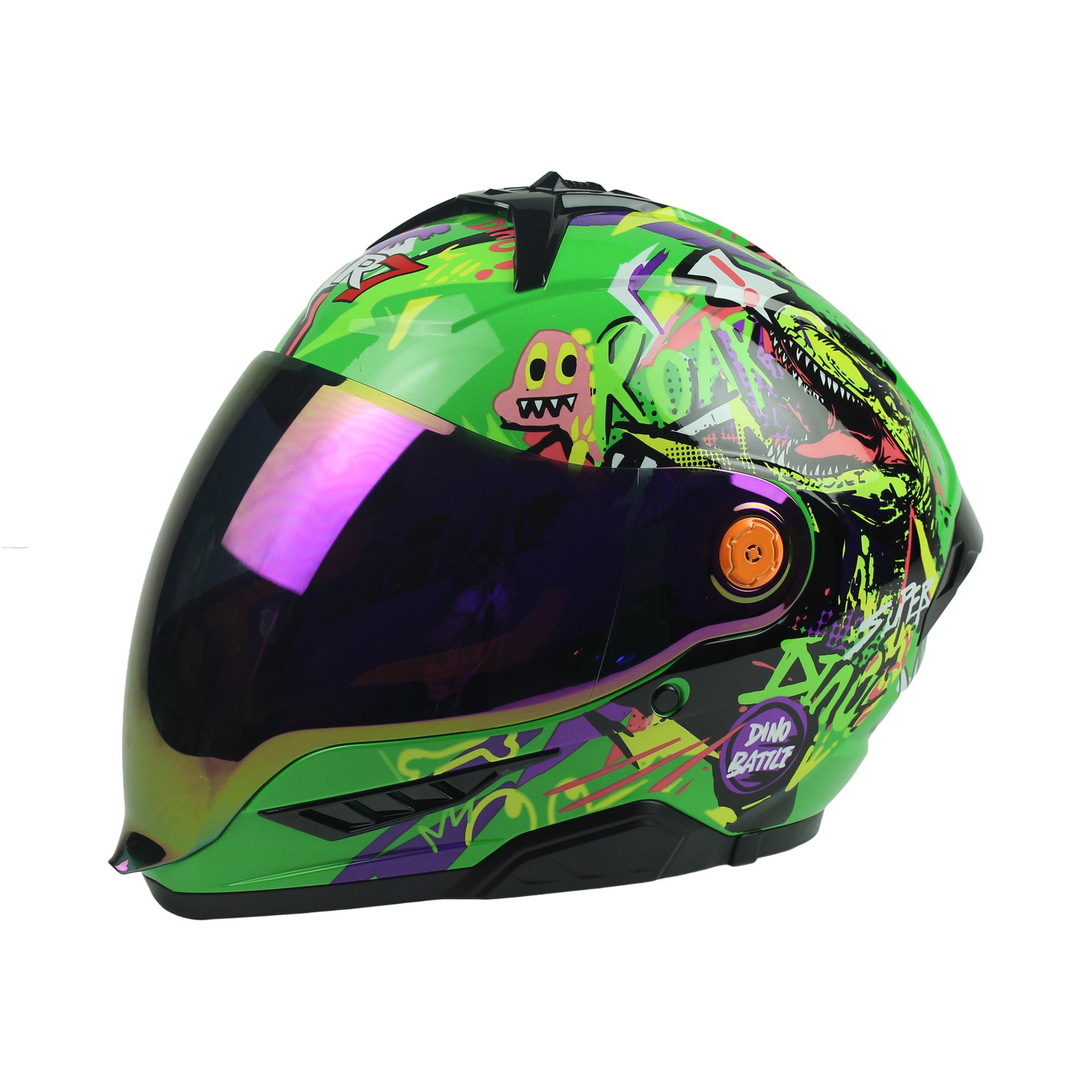 Casco Junior R7-RACING Defender Rugido Dot L Verde Cerrado