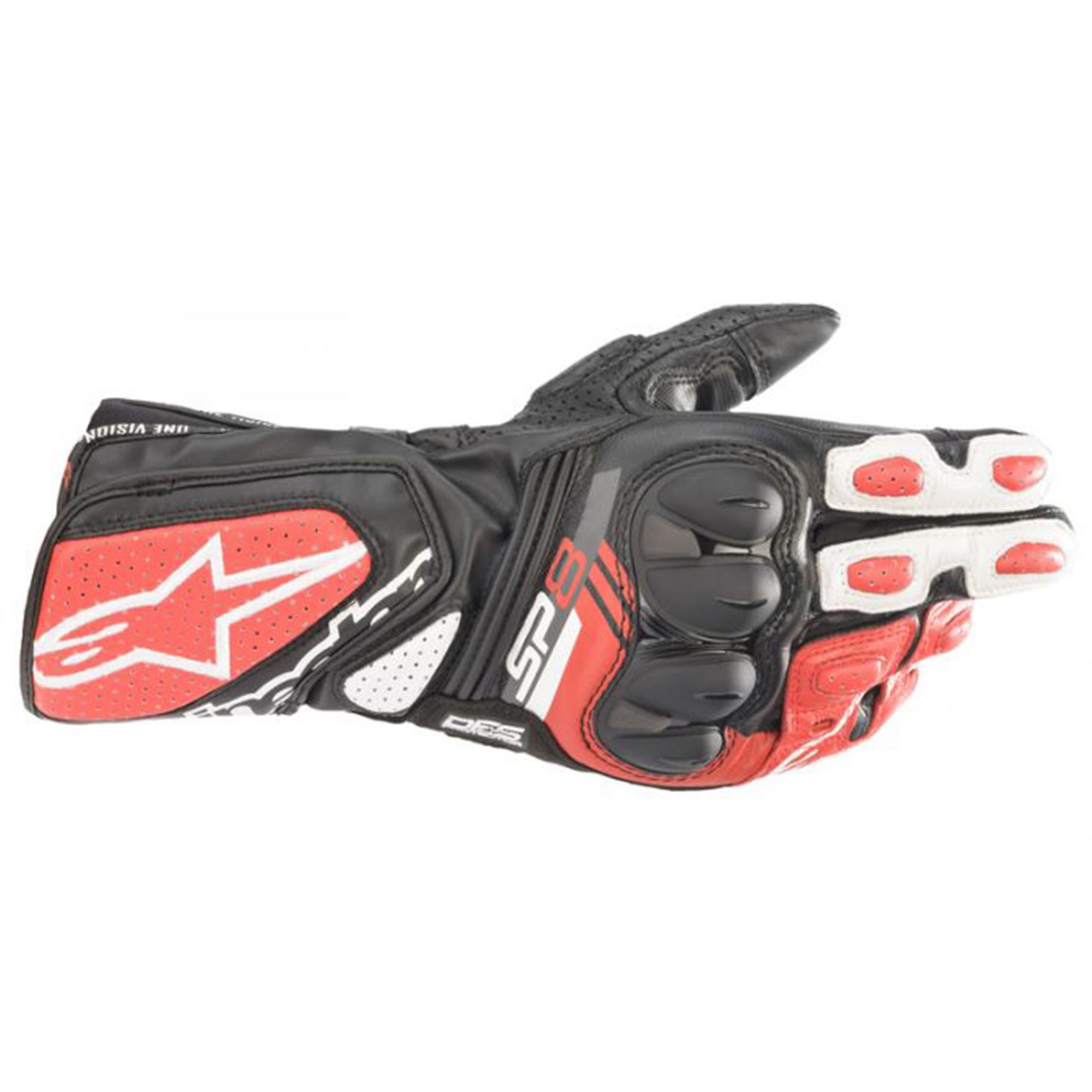 Guantes de Piel SP-8 V3 NGO/BCO/ROJ S · Alpinestars